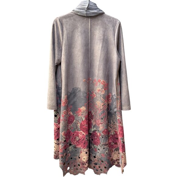 Adore Taupe‎ Knitwear Swing Coat. Trench Jacket With Floral Embroidery & Scarf - Picture 10 of 16